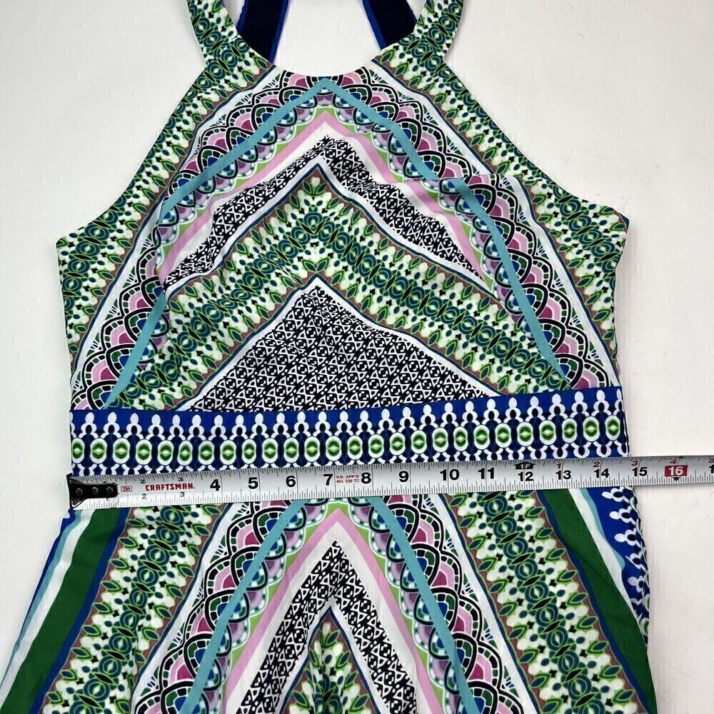 NWT Eliza J scarf Print Asymmetric Midi Dress size 8 Teal Vacation boho - Picture 7 of 15